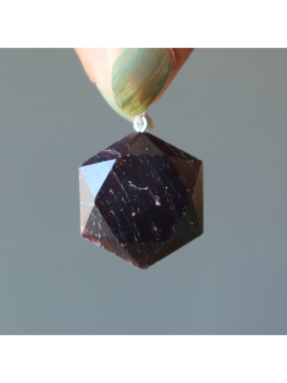 Garnet Pendant Hexagon of Health Red Crystal Silver Geometric Gemstone Charm